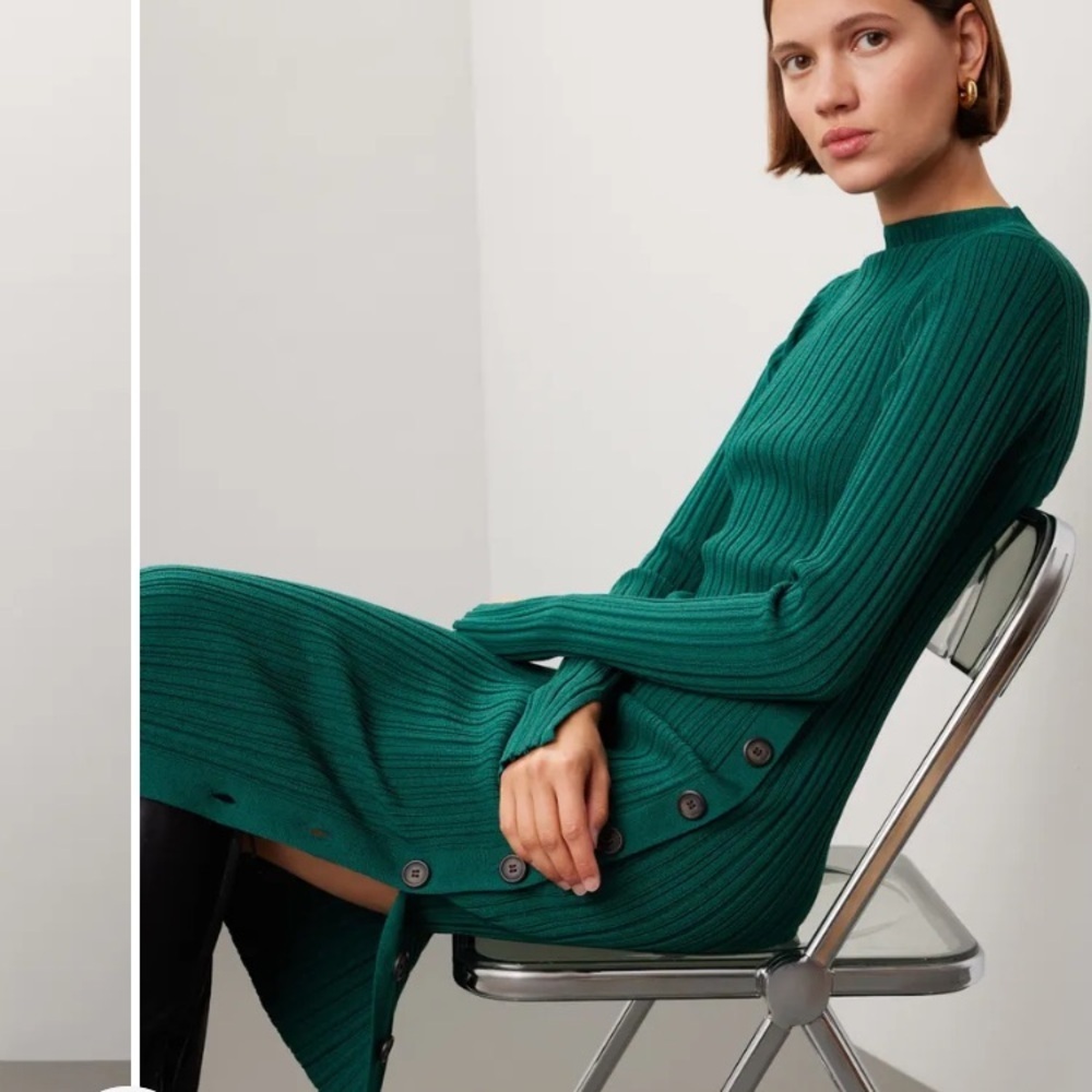 Adam Lippes Emerald Green Ribbed Sweater Dress XXL - Picture 12 of 13